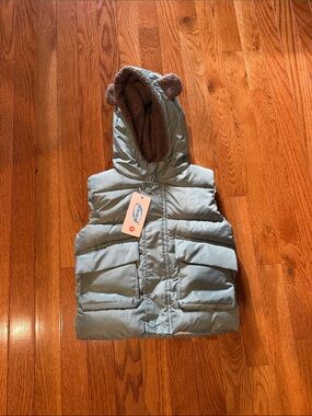 4T - Kids Puffy Hooded Vest with Bear Ears - Mint